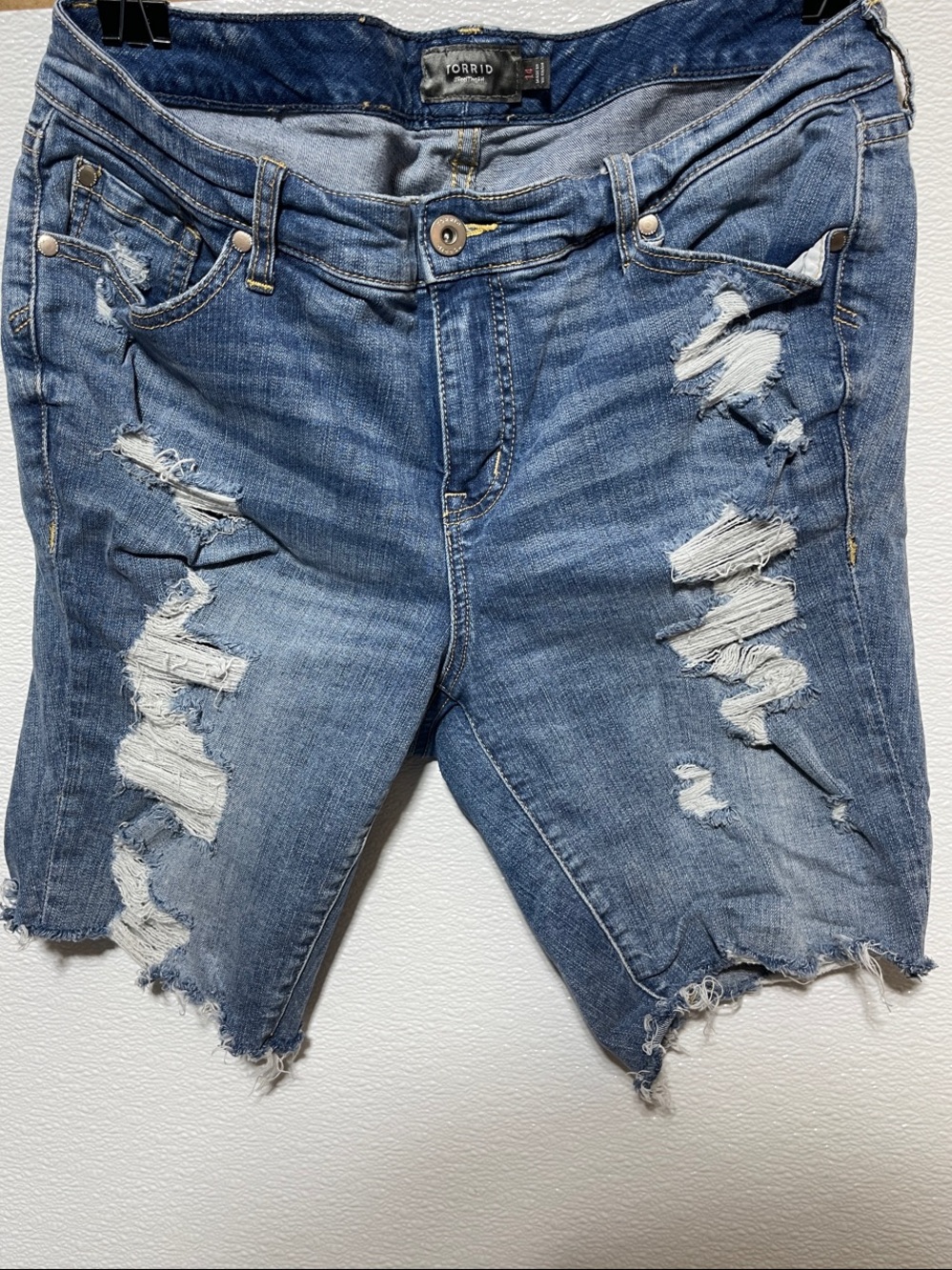 torrid Ripped Light Blue Denim Bermuda Shorts